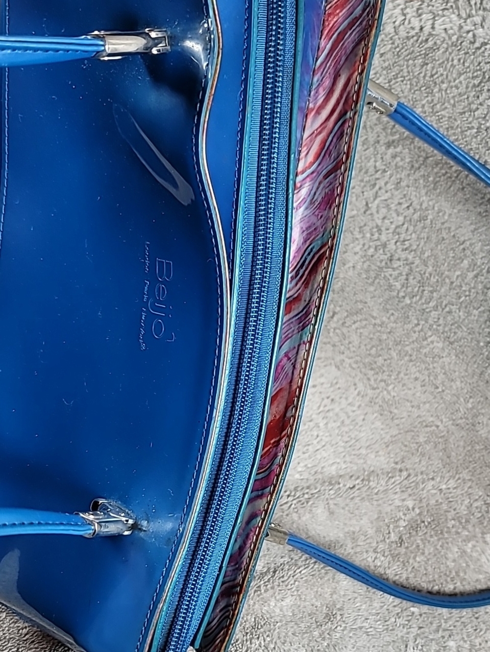 Beijo Blue Tote Bag with Multicolor Trim Accent